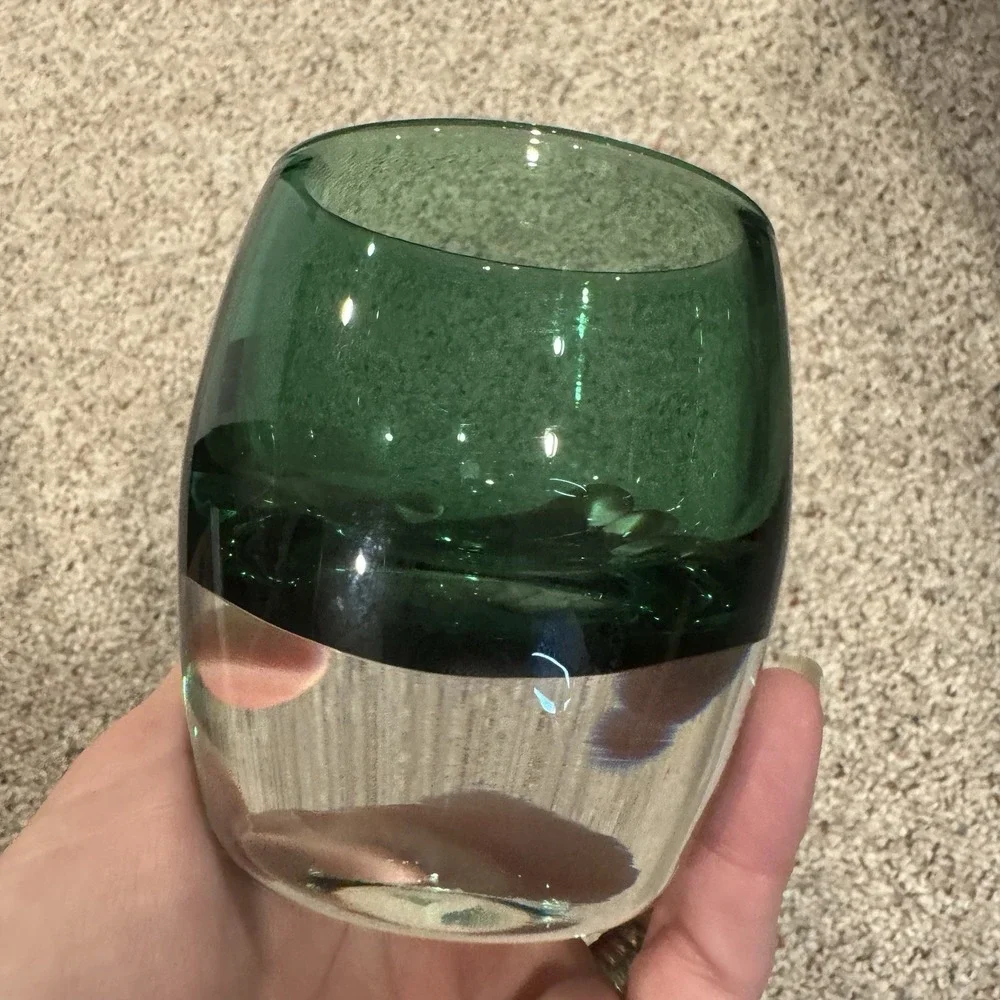 Crate & Barrel Emerald Green & Clear Glass Votive Tea Light Candle Holder